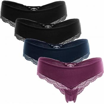 Anwell Damen‑Tanga Baumwoll-Set schwarz/blau/weinrot M