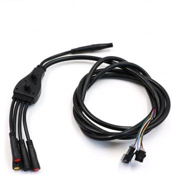 JS Black Waterproof Main Cable for E-Bike - Four Connector Wires for Brake Lever and Light