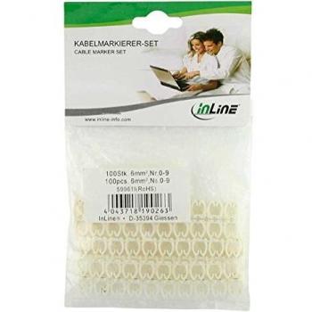 Repère de câble InLine® 6 mm No. 0‑9 – 100 pièces – Blanc