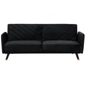 BELIANI Retro Velvet Fabric Sofa Bed 3 Seater Black Convertible Reclining Senja