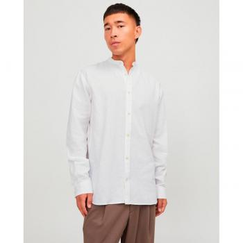 Jack & Jones - Premium Leinenhemd mit Grandad-Kragen in Weiß XL