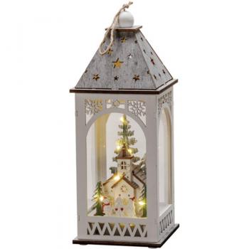 Konstsmide - Lanterna in legno a led con chiesa, con timer da 6 ore, 8 diodi a luce bianca calda, funzionamento a batteria, per interni – 3271-210