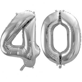 Partylandia S.r.l. Palloncino Mylar a Forma di Numero 40. Argento 86 cm, quarantesimo Anno