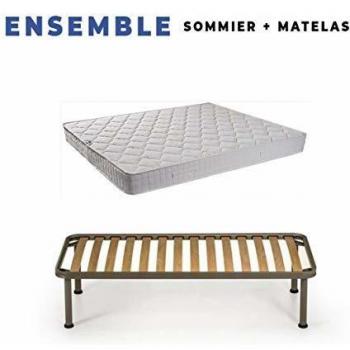 Matelas Tissu Ignifuge 90x200 + Sommier Démonté + Pieds + Protège Matelas Offerts – Hauteur 15 cm – Confort Ferme – Mousse Extrêmement Durable Poli Lattex Brevettée – Anti feu