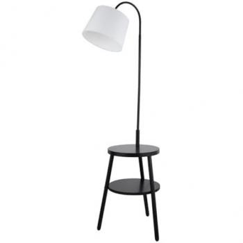 Searchlight Lighting Ridge Shelf Floor Lamp Black Wood White Fabric