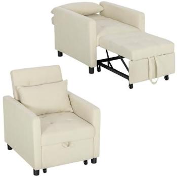 Sillón Cama Tapizado en Lino Beige