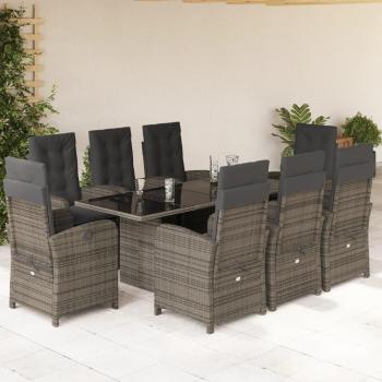 VidaXL 9-Piece Gray Patio Dining Set with Cushions