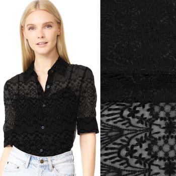 Encaje de seda Georgette negro 90 cm 100 g/m² bordado para verano JH159