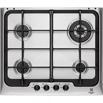 Piano Cottura Gas 4 Fornelli 60 cm Nero, Acciaio Inossidabile