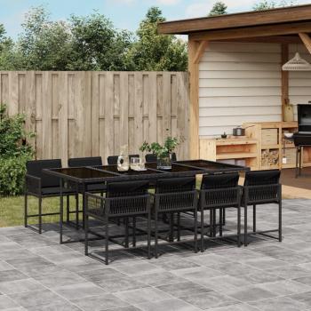Set extérieur VidaXL 9 pcs – Chaise et table avec coussins noir tressé