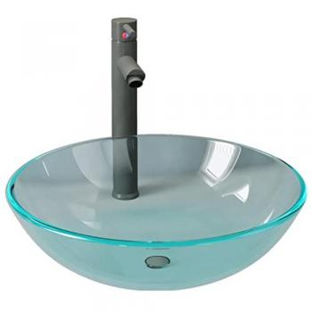 Tempered Glass Lavatory Basin with Built‑In Faucet & Push Drain – Vidaxl