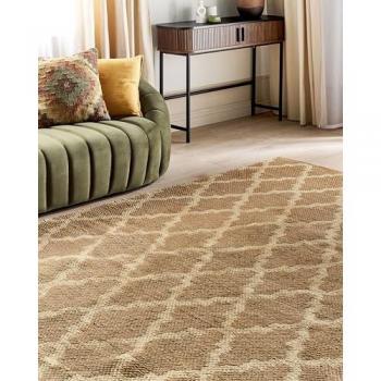 BELIANI Braided Jute Area Rug Natural Boho Style Floor Mat Geometric Pattern 160 x 230 cm Beige Mermer