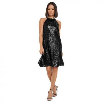 Black Petite Sequin Halter Top