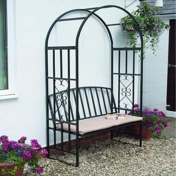 Black Metal Rose Arch Trellis Pergola with Bench