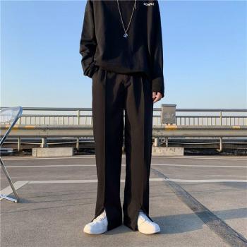 Men's Black Dress Pants - Loose Straight Wide-Leg Trousers