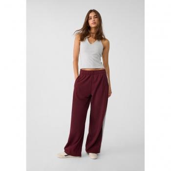 Burgundy Plush Trousers with Side Stripe XS