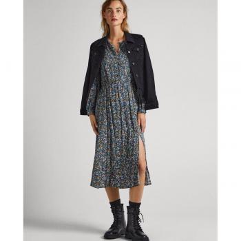 Vestido midi estampado floral con abertura Ichi