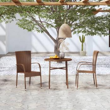 MINKUROW 3 Piece Garden Dining Set Poly Rattan Brown vidaXL