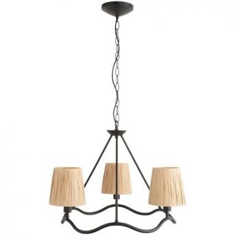 Wriggle Multi Arm Pendant Ceiling Light Matt Black, Natural Raffia, 3x E14