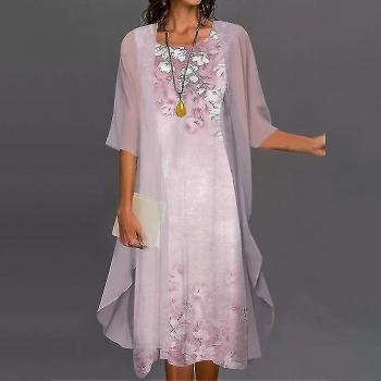 Vestido bohemio con cárdigan casual de dos piezas rosa 3XL