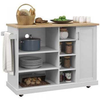 Desserte îlot de cuisine MDF blanc 129x51x93cm