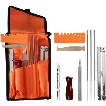 Kit d'affûtage de tronçonneuse - 10 fichiers avec rangement