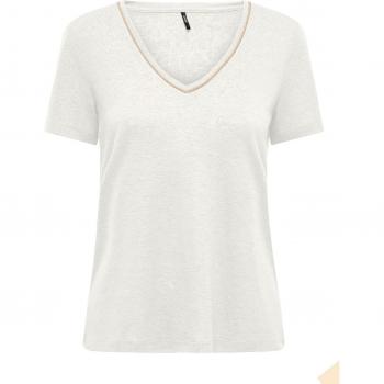 Only ONLDORIT Women's White V-Neck Shine Top