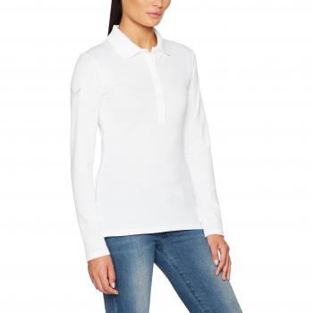 Trigema Damen Langarm Poloshirt mit Swarovski Kristallen, Größe S, Weiß