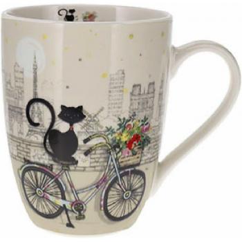 Tasse arrondie Kiub Art Paris Chat Vélo - blanc - 340 ml