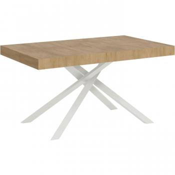 Mesa Karida Extensible 140x90 cm Efecto Madera Roble Natural con Estructura Blanca