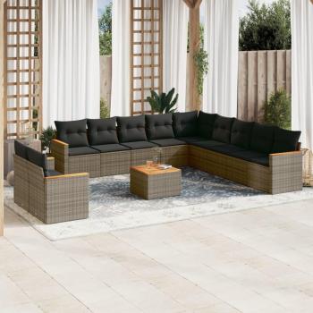 VidaXL 12 Piece Patio Sofa Set with Cushions Grey Poly Rattan