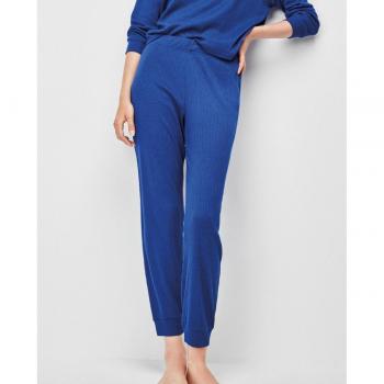 Pantalón Largo Gisela Punto Canalé azul cintura elástica