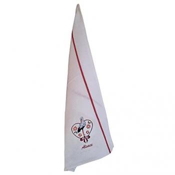 Torchon Nid d'abeilles Cigogne Fleurs Alsace Blanc/Rouge 50 x 70