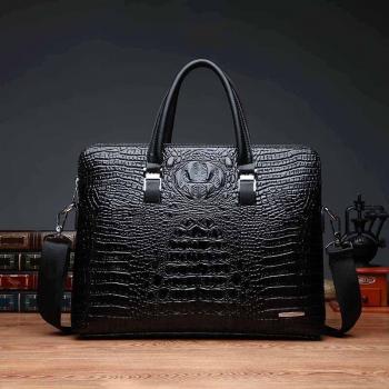 PU Leather Men's Crocodile Pattern Messenger Briefcase