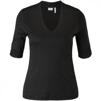 S.Oliver BLACK LABEL Damen T-Shirt aus Viskose, V-Ausschnitt, Größe 34 - Schwarz