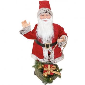 Babbo Natale Rosso e Grigio 80 cm con Suono, Luci e Movimento