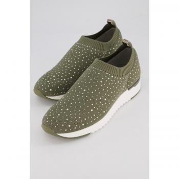 Turquoise Plus Size Stretch Knit Glitter Detail Sneakers for Women, Size 6.5