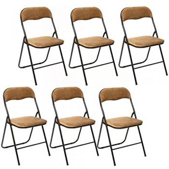 Toilinux - Lot de 6 Chaises pliantes effet velours - Ocre doré