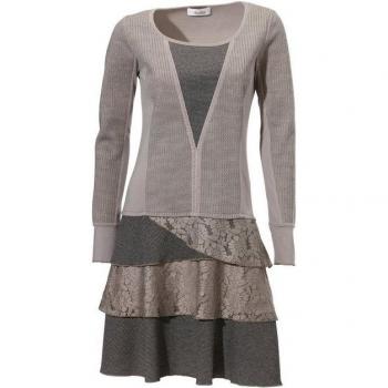 HEINE Strickkleid Jersey‑Topper, Damen, 36, Standardgröße, grau (taupe), 85 % Polyacryl + 15 % Polyester, Muster, kurz, Rundhals