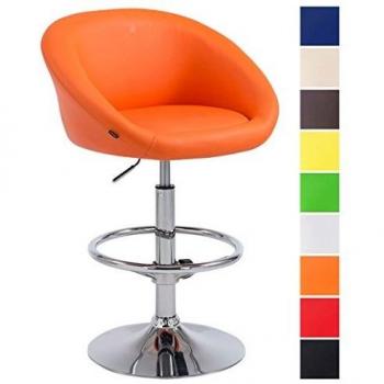 CLP Barhocker Miami V2 mit hochwertiger Polsterung und Kunstlederbezug I Höhenverstellbarer Barstuhl mit Rückenlehne I Tresenstuhl mit drehbarem Sitz und Fußstütze Orange