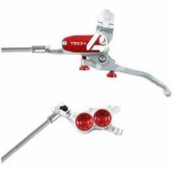 Hope Tech 4 E4 Disc Brake Silber vorne, roter Geflecht-Schlauch
