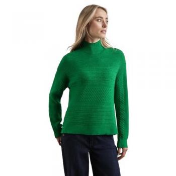 Strickpullover STREET ONE Gr. 38, grün (vibrant grün), Damen, 30% Polyester, 29% Polyacryl, 21% Viskose, 20% Nylon, unifarben, Pullover, im angenehmen Materialmix