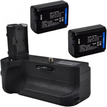 Paire de supports batteries JINTU (poignée + télécommande IR) – compatible Sony A7, A7R, A7S + Kit 2×NP‑FW50