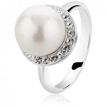 Nenalina Damen Ring aus Sterling Silber mit 10mm Muschelkern-Perle und Swarovski Kristallen