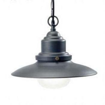 Lampada a sospensione per esterni con attacco E27 in pressofusione di alluminio e acciaio verniciato colore grigio SOVIL