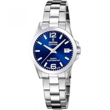 Reloj Festina Swiss Made Acero Clásico F20049/5 Azul Correa De Acero Inoxidable 316l, Mujer