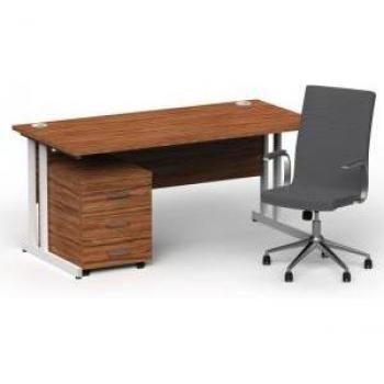 Impulse 1600mm Walnut Top Straight Desk with White Cantilever Legs