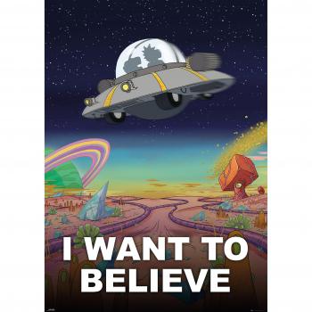 I Want to Believe – Rick & Morty Holzposter (100 × 140 cm)
