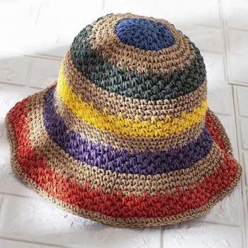 Wide Brim Rainbow Straw Sun Hat for Women