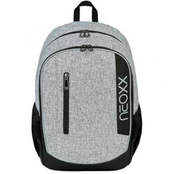 Schulrucksack NEOXX Flow – Wool the World, recyceltes Polyester, grau, 28 x 42,5 x 18 cm